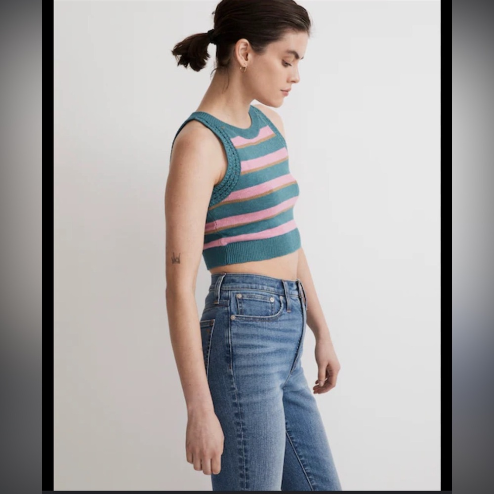 NWOT- Madewell- Cropped Pink and Blue Knit Sweater- XXL - Picture 5 of 10